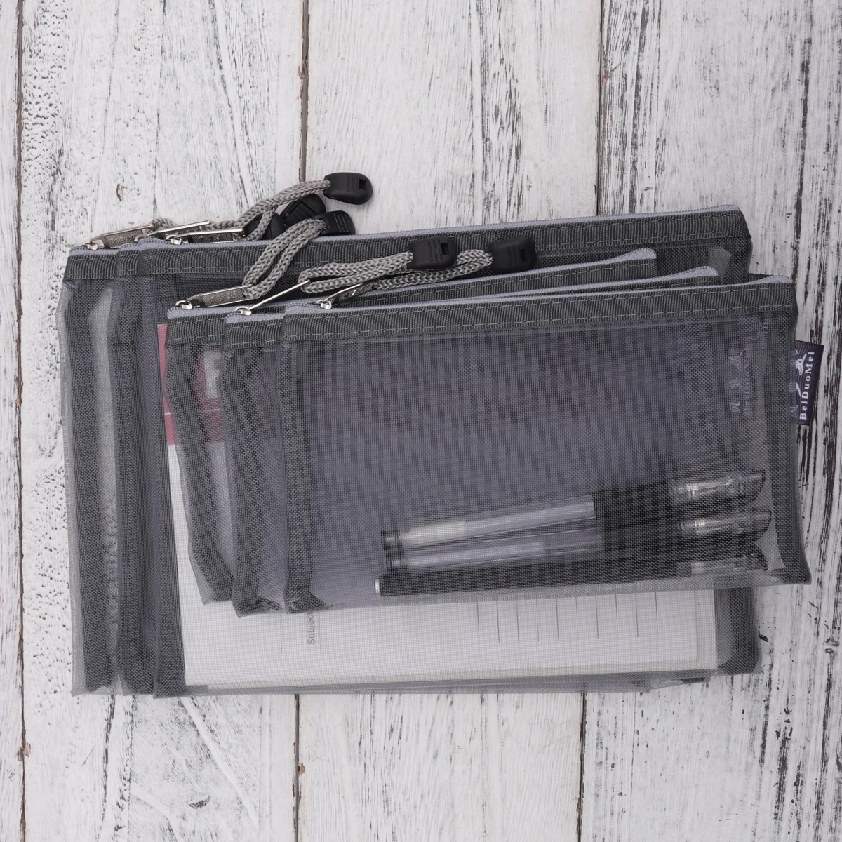 

6pcs A5 A6 Stationery Bag Mesh Document Holder Portable Zipper File Folder Solid Small Office School Supplies