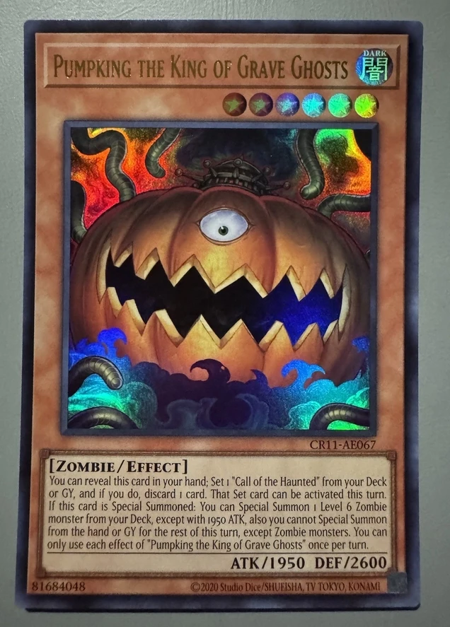 

Yugioh KONAMI Duel Monsters CR11-AE067 Pumpking the King of Grave Ghosts Ultra Rare Asian English Collection Mint Card