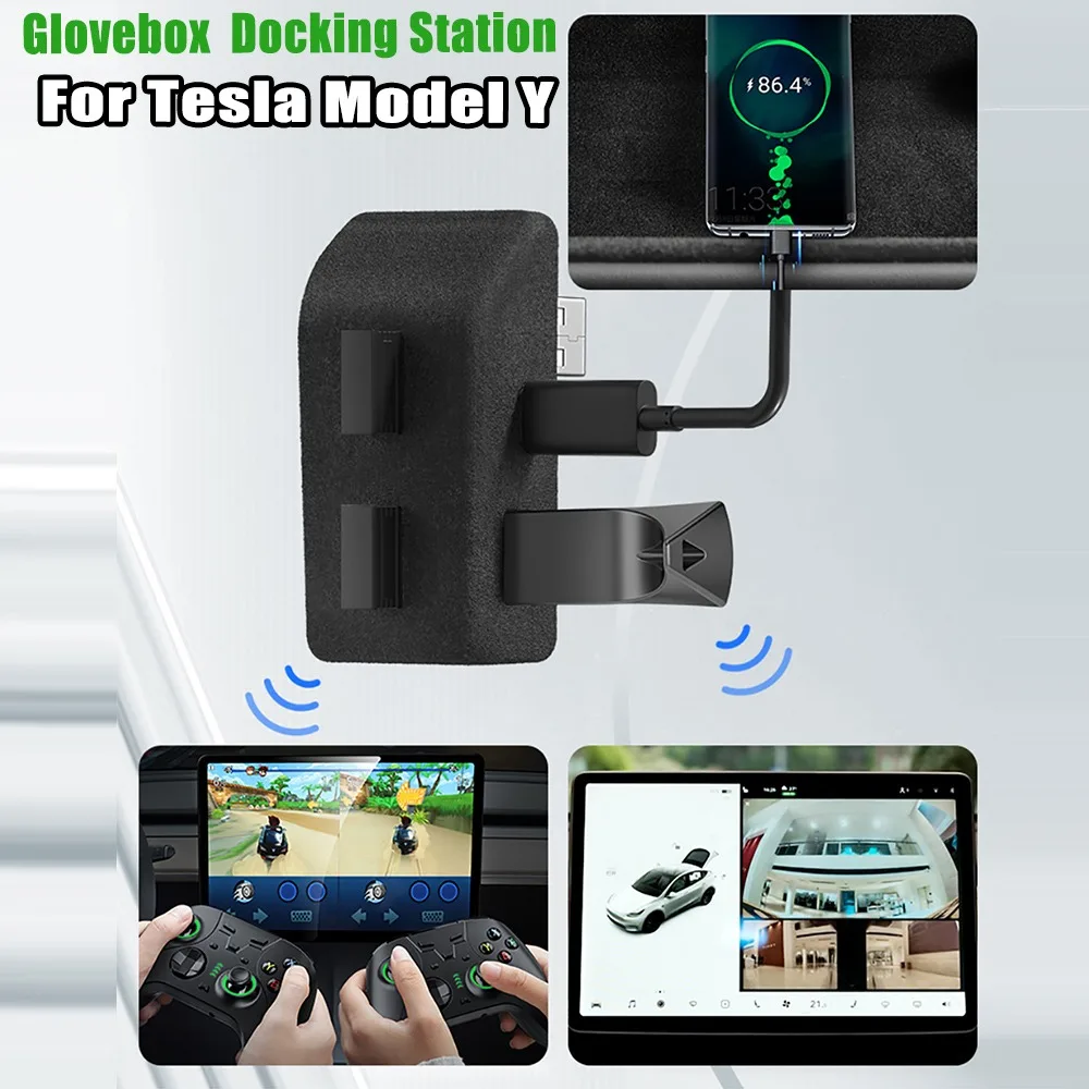 For Tesla Model 3 Y Center Console Glove Box Hub Fast Charging USB Flocked Expander Plug and Play Multi Port Interior Accessory