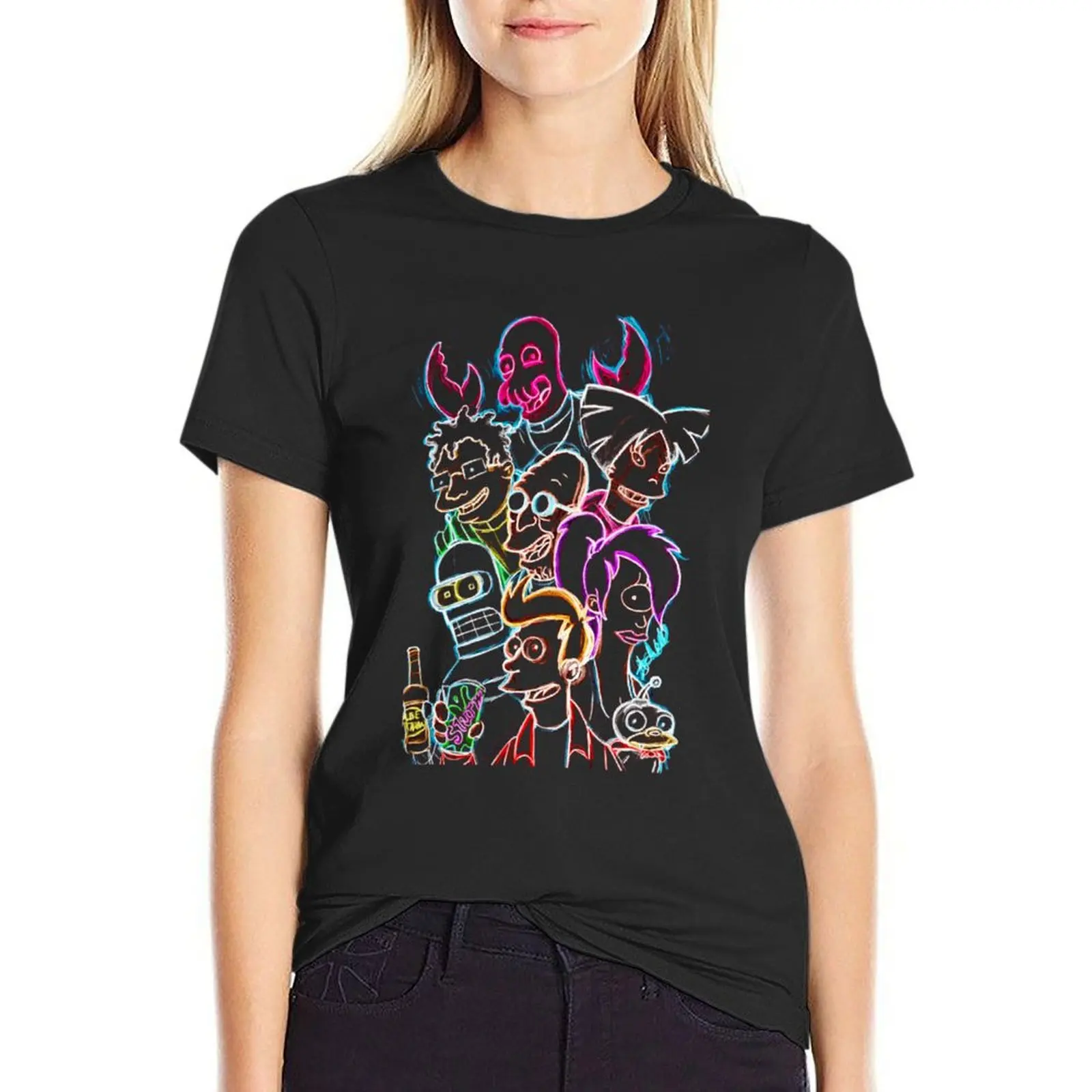 Grafik Futu Cartoons Charaktere T-Shirt Hippie Kleidung weibliche Kleidung schwarze T-Shirts für Frauen