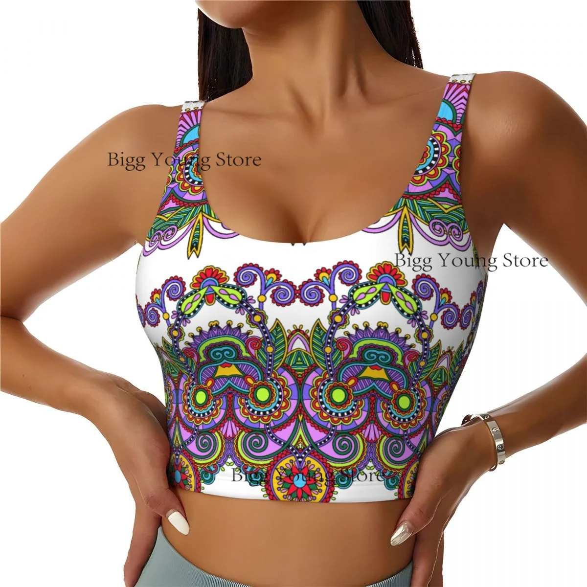 

Yoga Vest Women Gym Sports Crop Tops Floral Stripes Streetwear Workout Breathable Tank Top Female