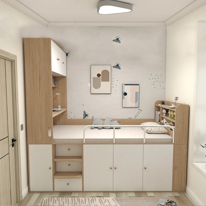 

Small apartment children's bed half-height bed wardrobe guardrail integrated multi-functional storage bed desk