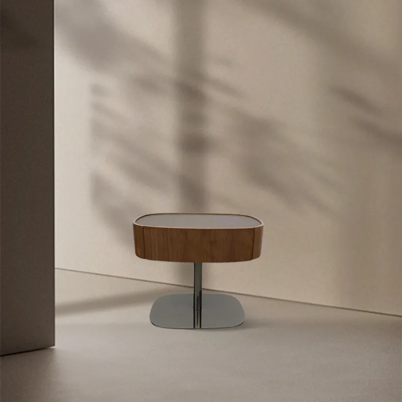 

Walnut bedside table Solid wood saddle leather Modern bedside table Medium antique small side table