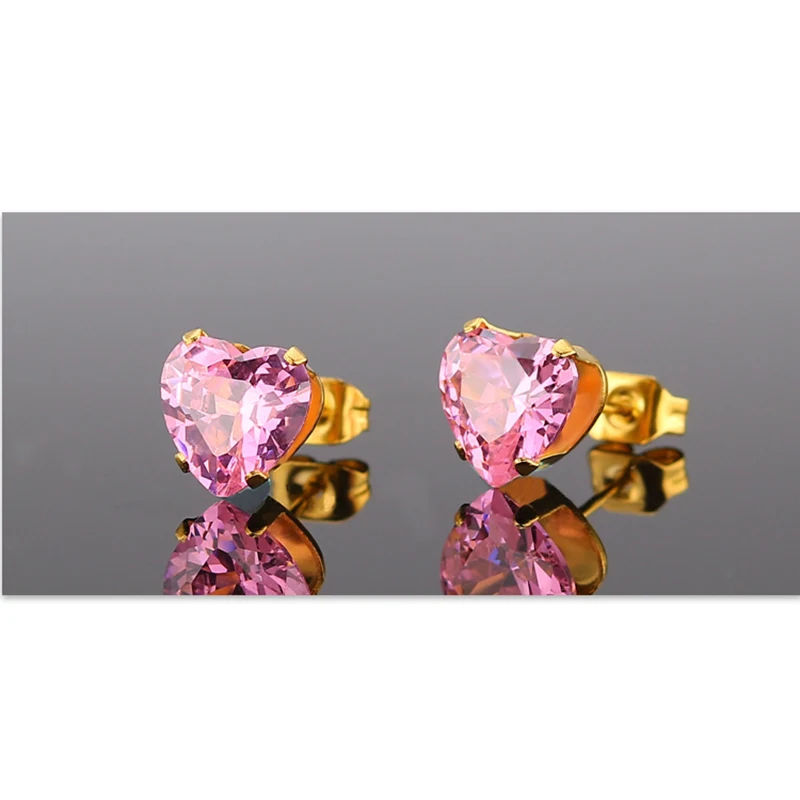 Uelf Fashion Statement bijoux Cute Romantic Stainless Steel pink Crystal love heart Stud Earrings for Women Wedding Earring