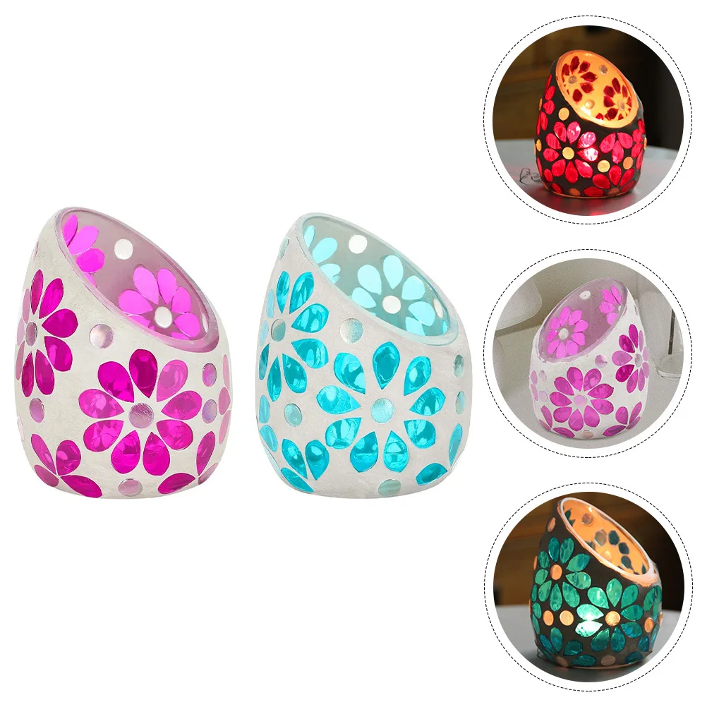 

2Pcs European Glass Candleholder Exquisite Mosaic Design Practical Candlelight Dinner Home Decor Romantic Dining Table