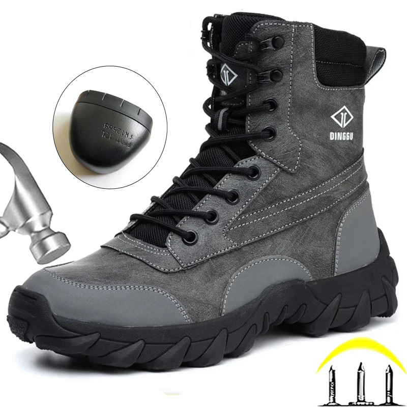 High-top Men Boots Waterproof Work Boots Steel Toe Shoes Puncture-Proof Safety Boot For Engineers Indestructible Shoes Security