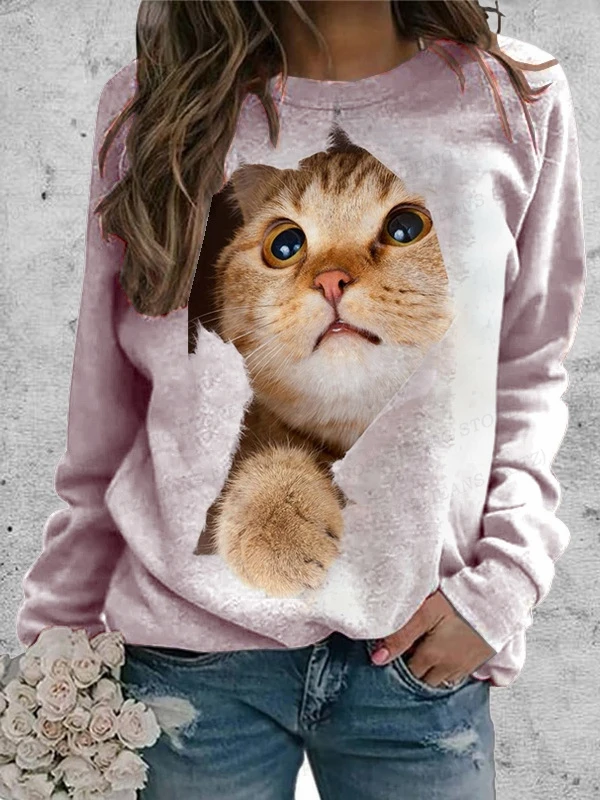 Funny Cat Sweatshirts Women Fashion Hoodie Animal Duck Hoodies Girl Coat Women Sweats Kawaii Clothes Aesthetics Sudadera Cat