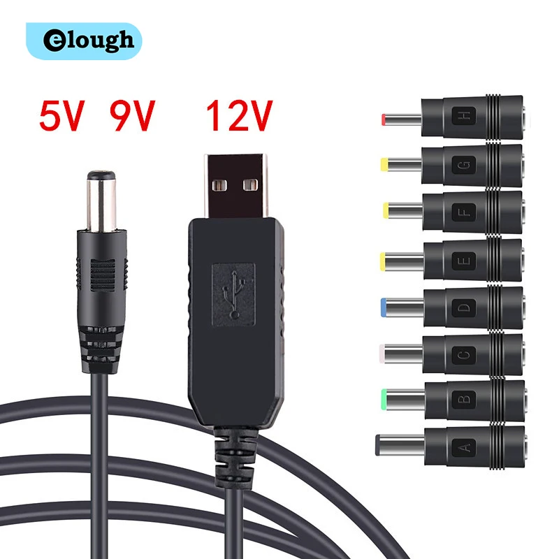 USB Power Boost Cable Power Bank To WiFi Cable 8 Connectors DC 5V to 9V/12V USB Step-up Cord for Wifi Router Modem Fan Speaker