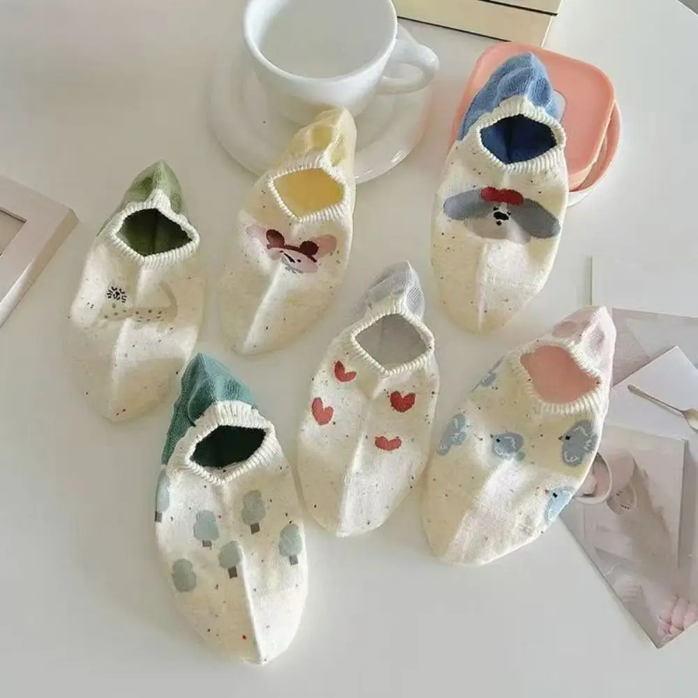 

8Pairs Heart Cartoon Ankle Socks Dots Bear Dog Love Short Tube Socks Female Hosiery Invisible Women's Boat Socks Lady