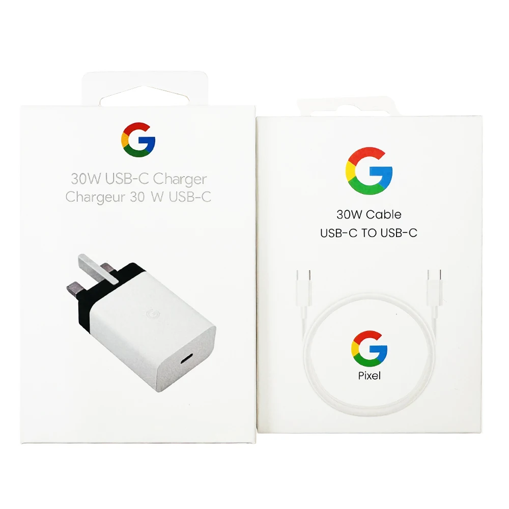 For Google Pixel 8 7 6 5 4 Pro A 30W PD Fast UK Wall Charger Quick Adapter and 100cm USB type C To Type C cable with package