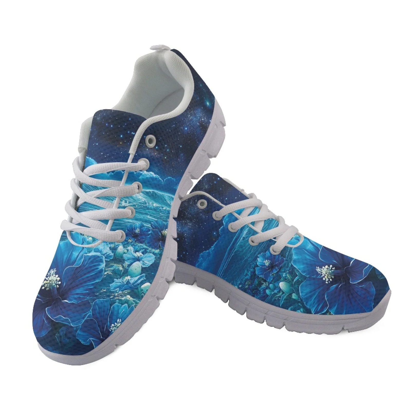 Coloranimal Starry Sea Blue Flower Sports Tennis Shoes Mesh & EVA Sole Running Athletic Shoes Lace Up Athletic Sneaker for Men