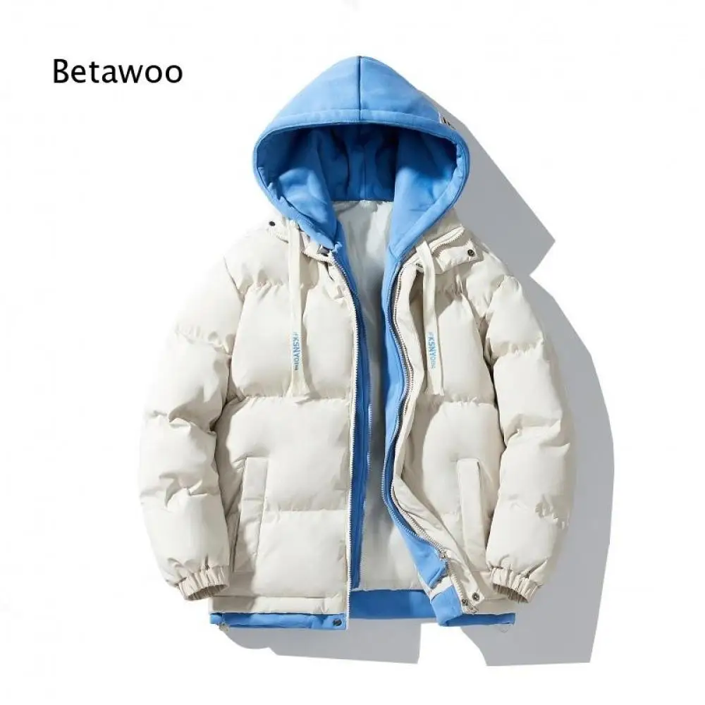 Autumn Winter Mens Quilted Padded Coat Hooded Design Relaxed Fit Elastic Cuffs Drawstring Hem Side Pockets Warm Outer Garment