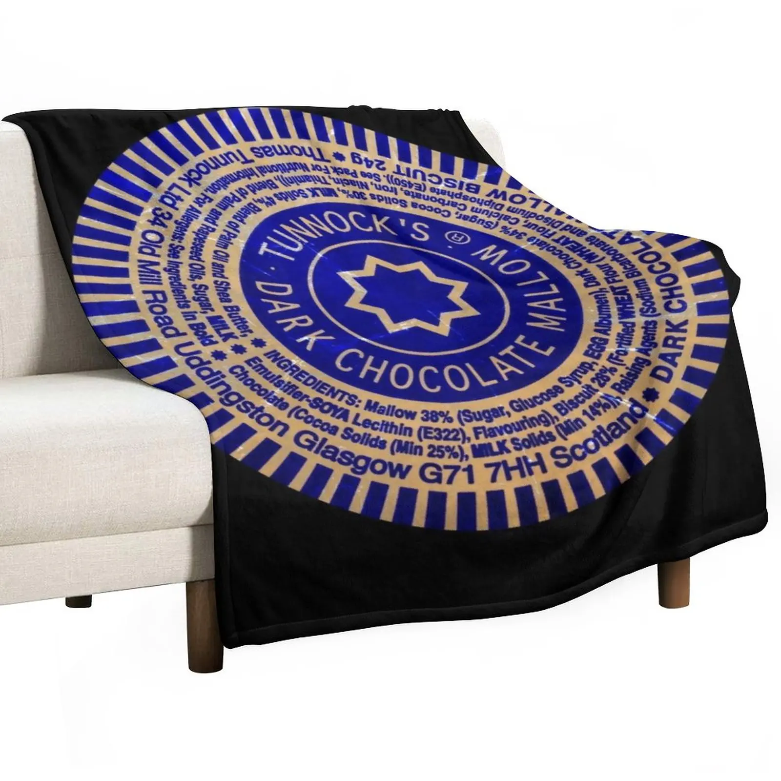 Tunnock's Dark Chocolate Mallow Throw Blanket Personalized Gift Blanket Luxury Single Blanket Designer Blankets