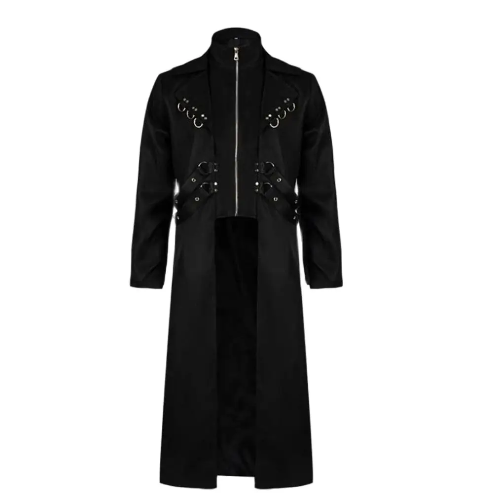 

Punk Outerwear Medieval Man Trench Coat Black Men's Jacket Steampunk Windbreaker Gothic Clothing Halloween Costume