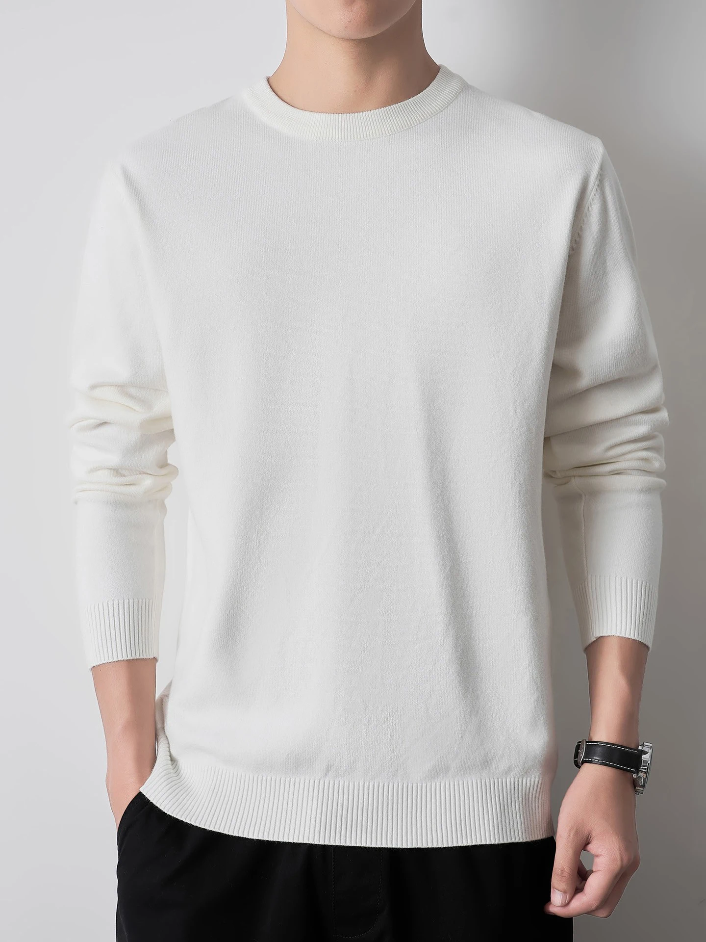 

Men's round Ne Knitted Sweater Fce Lined Thiened Loose Casual Inner Wear Winter Warm Breathable Polyester Blend