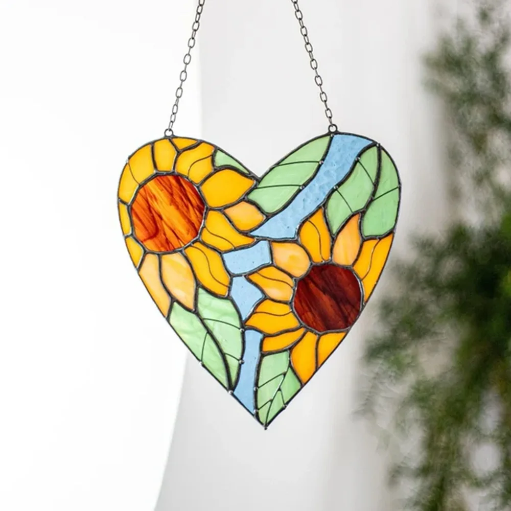 Idyllic Sunflower Chain Pendant Holiday Window Porch Decoration Pendant Mother's Day Gift Colored Glass
