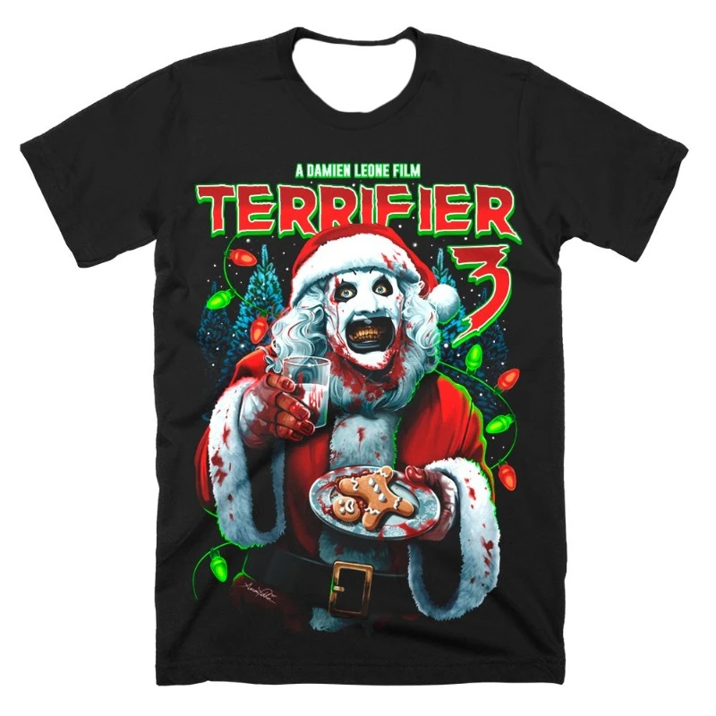 Terrifier 3 T-shirt Horror Movie Festival Merch Black Tee Women Men Crewneck Short Sleeve Streetwear 3D Clothes Polyester Fibre