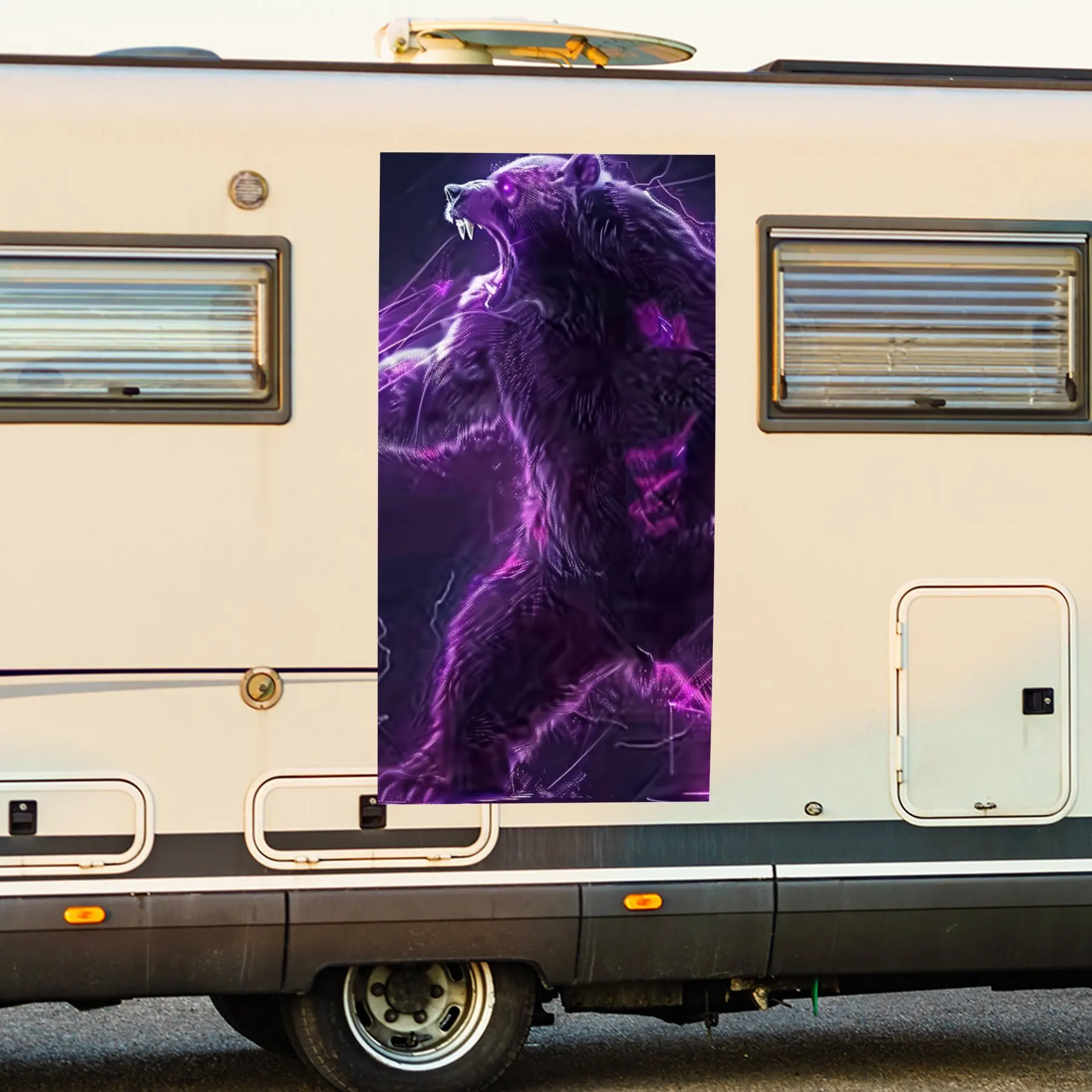 

Фиолетовая наклейка с изображением медведя-молнии, виниловая наклейка на заднюю часть автомобиля, водонепроницаемые самоклеящиеся виниловые наклейки для хвоста и бампера автомобиля, De