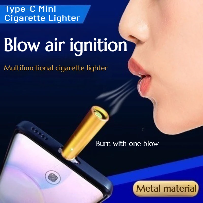 Type-c Mobile Phone Cigarette Lighter Android Universal Blow-on Fire-blowing Fold Lighter Silent Spare Men's Smoking Accessories