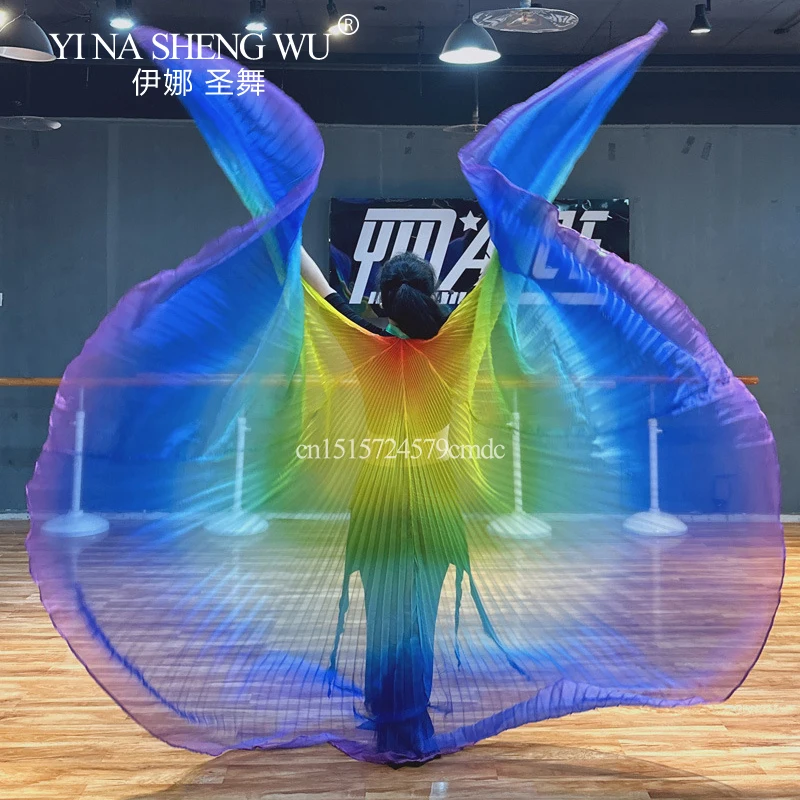 Asas de chiffon para dança do ventre, acessórios para performance em palco de dança adulta, asas egípcias isis, asas coloridas de arco-íris com bastão