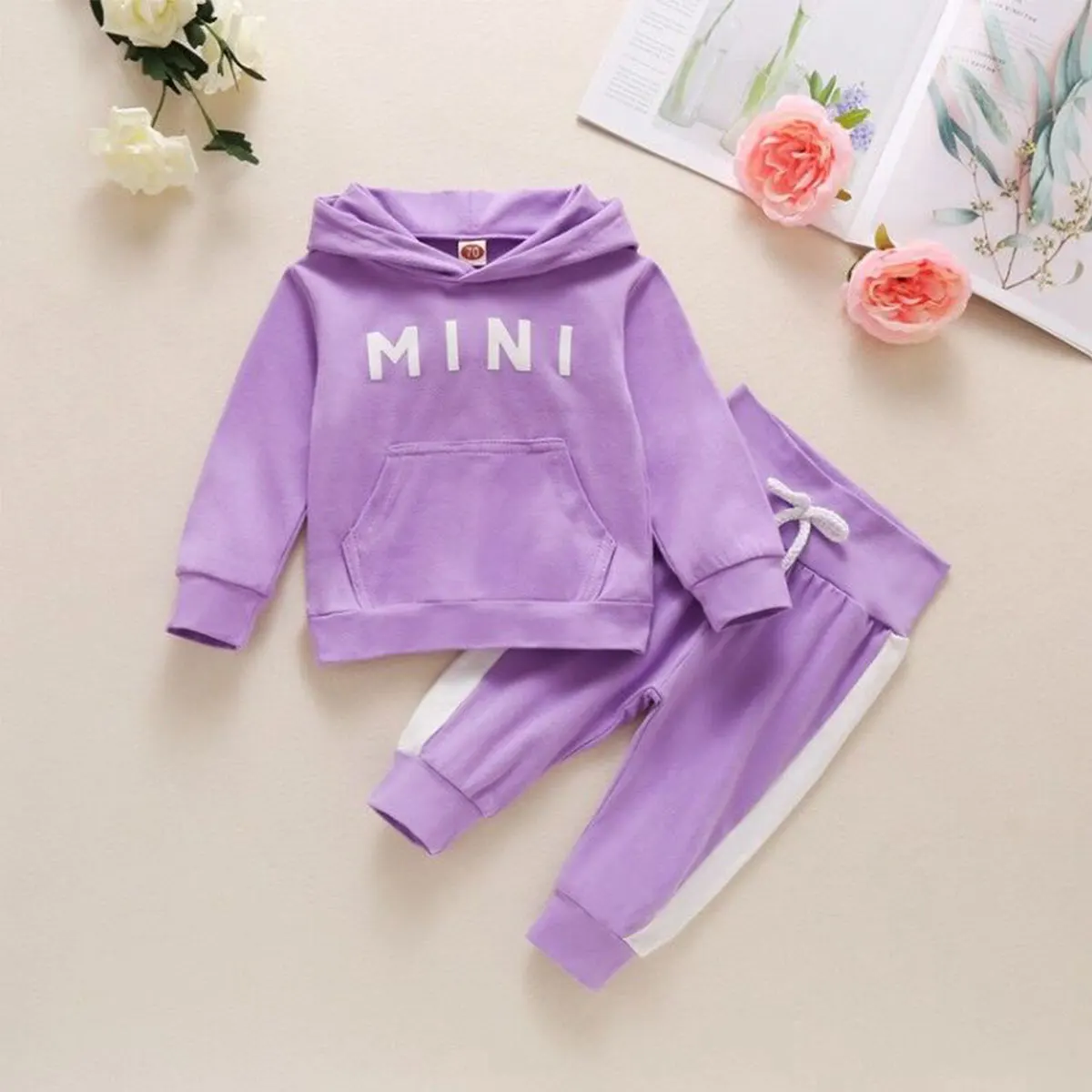 0-2 Year Old Newborn  Baby Girls Spring and Autumn Hooded Letter Printed Long Sleeve Pants Fashion Set