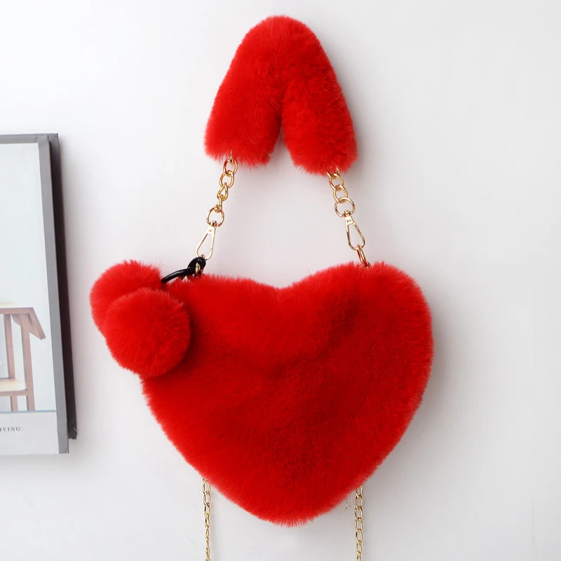 Trendy Damen Plüsch Liebe Herzförmige Neue Modische Einfarbig Weiche Bequeme Geldbörsen Beliebte Frauen Handtaschen – Detail 15