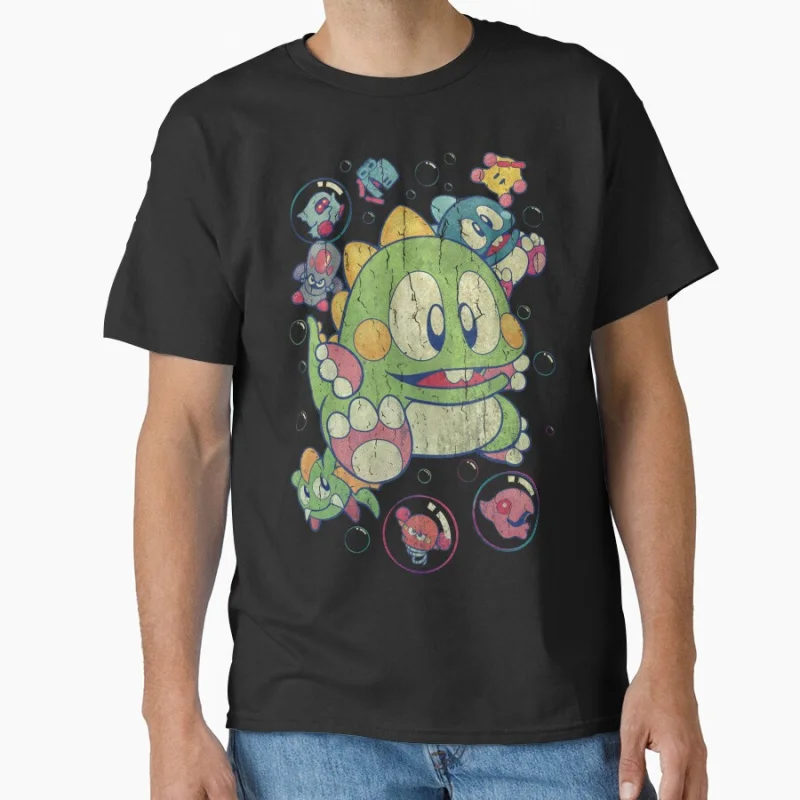 

Vintage Action 80s Video game Bubble Bobble Cute dragons Pixel Arcade nostalgia Old school Gift T shirt for man Large size Tops