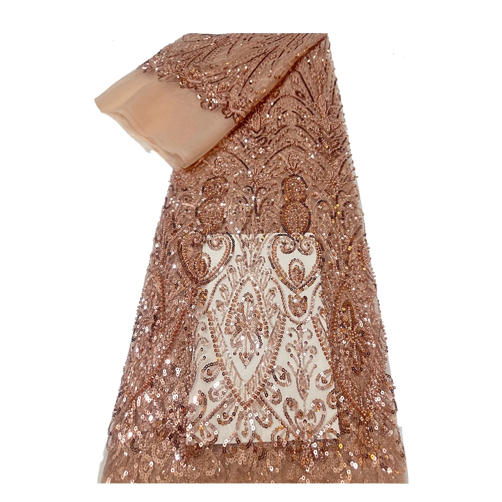 아프리카 스팽글 레이스 원단 2025 고품질 나이지리아 프랑스 튤 비즈 레이스 원단 여성 드레스 웨딩 파티 고급 드레스