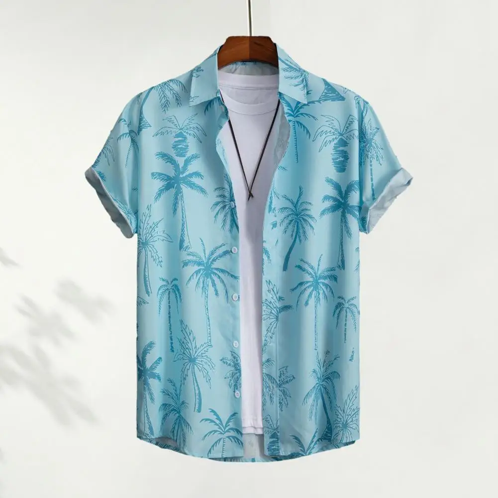 

Men Beach Shirt Tropical Coconut Tree Print Men's Beach Shirt Casual Vacation Style Top with Single-breasted Lapel for Summer