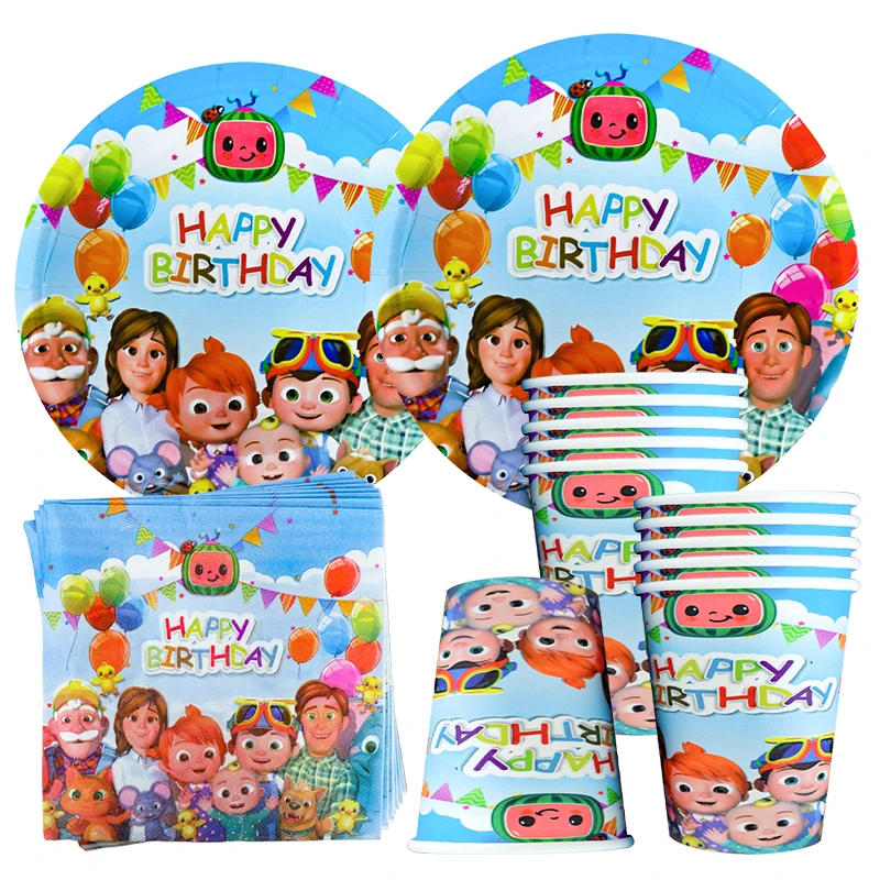 Watermelon Boy Family Birthday Decorations Cartoon Family Party Decor Supplies Balloons Banner Backdrop Tablecloth Tableware