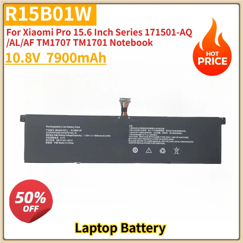 

New Replacement Laptop Battery R15B01W 10.8V For Xiaomi Pro 15.6 Inch Series 171501-AQ /AL/AF TM1707 TM1701 Notebook 7900mAh
