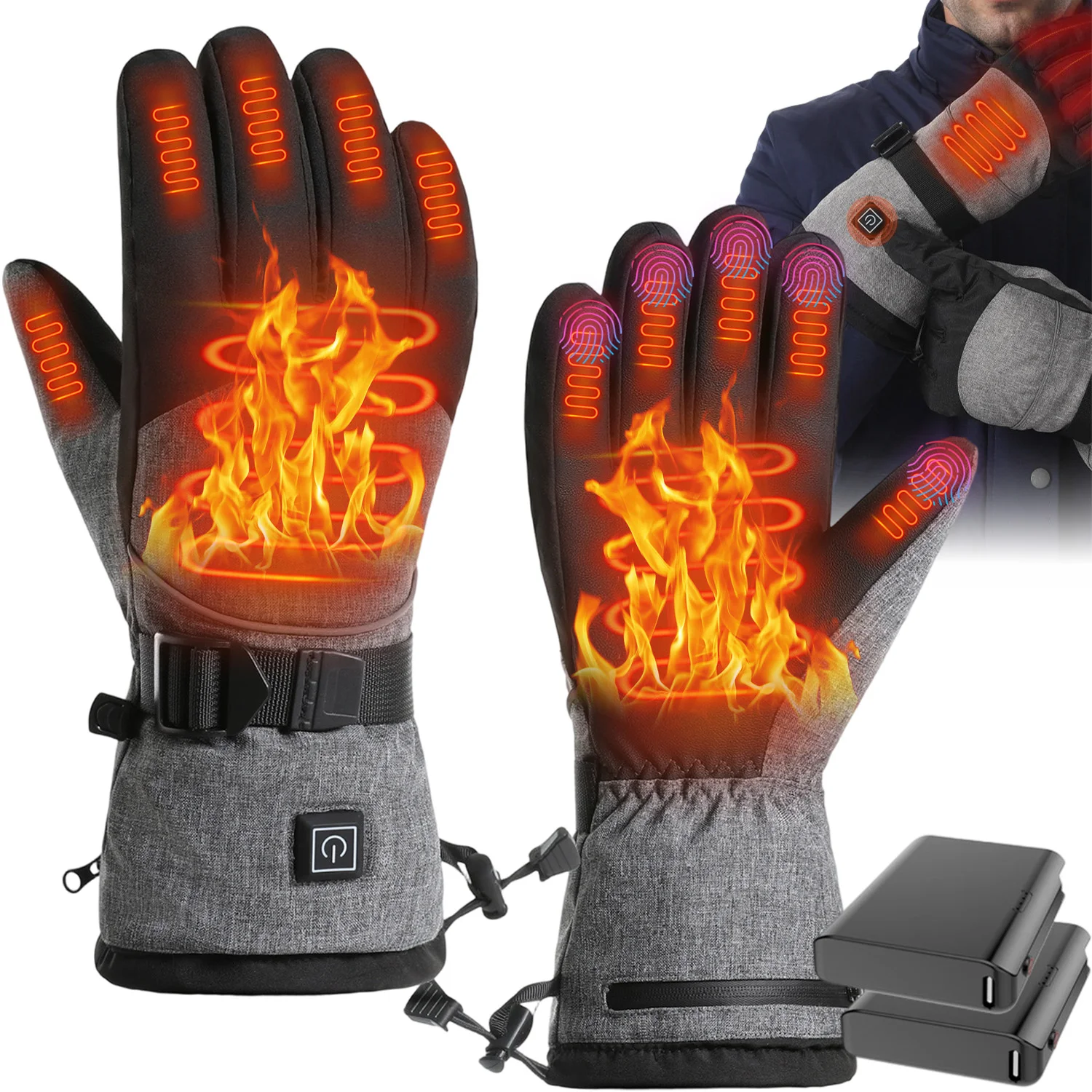Outdoor Winter Beheizte Handschuhe Smarte Heizhandschuhe 45 ° C/55 ° C/65 ° C Verstellbarer Handwärmer zum Skifahren, Radfahren, Wandern, Jagen