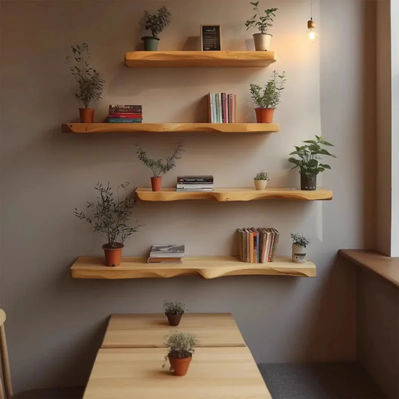 Minimalist Solid Wood Floating Wall Shelf Wall Mounted Display Rack Storage Shelf Bookshelf for Living Room Home Decor