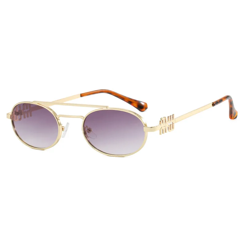 

Luxury Brand Metal Double Bridges Sunglasses For Women And Men UV400 Protection Sun Glasses Alloy Oval Eyewear Letter MM Shades