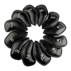 Golf Iron for Head Covers 12pcs Thicken PU Leather Soft Embroideried Classic Black Edging Right Handed Closely Protector