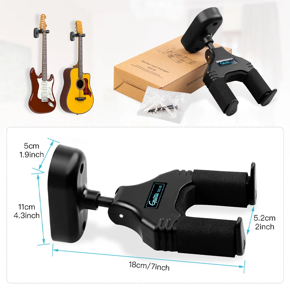 JOYO Guitto Series GGS-08 colgador de montaje en pared para guitarra EVA goma suave antideslizante extraíble guitarra bajo ukelele soporte de bloqueo automático