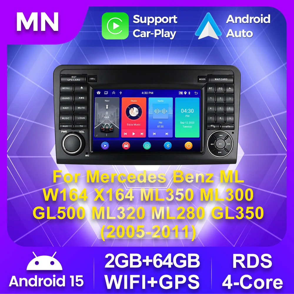 Android 15 Auto-Autoradio für Mercedes Benz M-Klasse ML W164 X164 ML350 ML300 GL500 ML320 ML280 GL350 GL450 Multimedia-Stereoanlage mit RDS