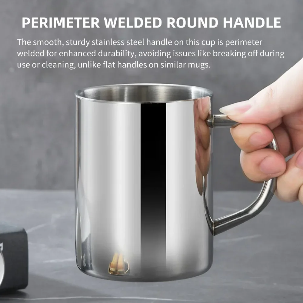 200-400ml Stainless Steel Coffee Double Walled Mugs with Lid and Handle,Metal Coffee & Tea Cup Mug,Camping Travel Office