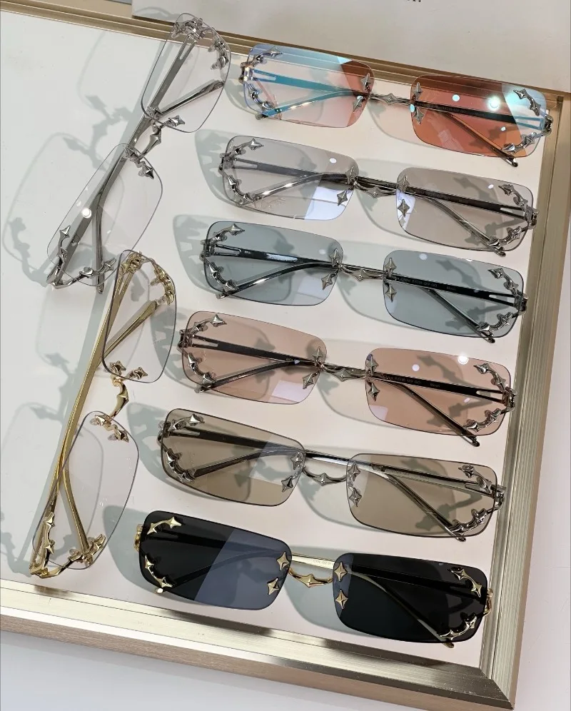 

Korean Mosh Rimless GM Sunglasses Men Women Star Decor Square Myopia Prescription Eyeglasses Luxury GM Eyewear Multi-Lens Option