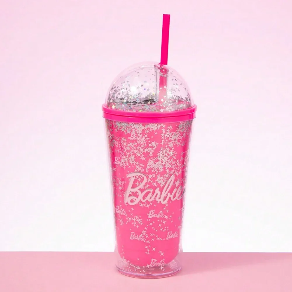 

Barbie Collection Double Wall Plastic Tumbler with Straw 600mL BPA-Free Plastic Water Cup Leak-Proof Portable for Adults Kids