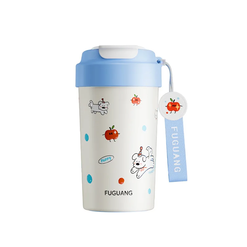 Home Garden Fuguang thermos cup, girl's coffee cup, high-looking straw, double drinking cup, portable and cute gift for students