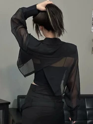 See Through Blazers Women Crops Korean Style Sun-proof Office Ladies Temperament High Street Fashion Summer Breathable Notched