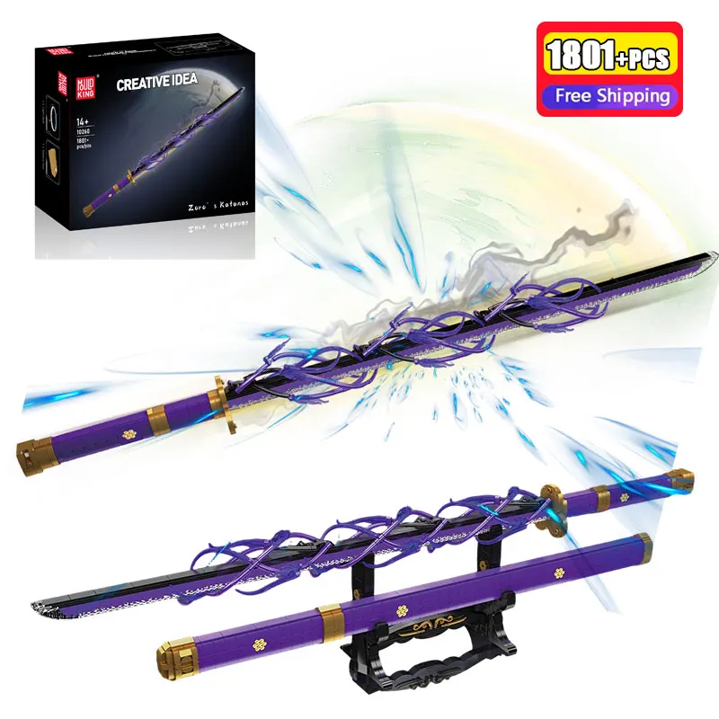 

MOLD KING 10256 Фиолетовые строительные блоки Katana, 1801 шт., японское лезвие самурая со световым эффектом, художественная модель, игрушка в подарок, новинка