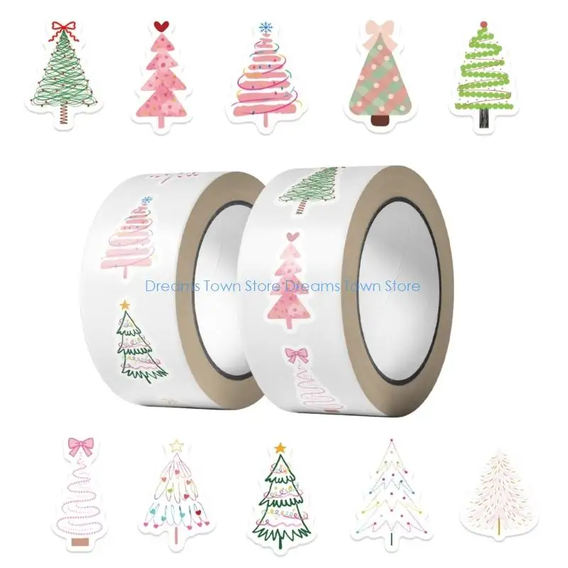 HX6A Christmas Stickers Colorful Tree Holiday Decals Waterproof Adhesive Designs