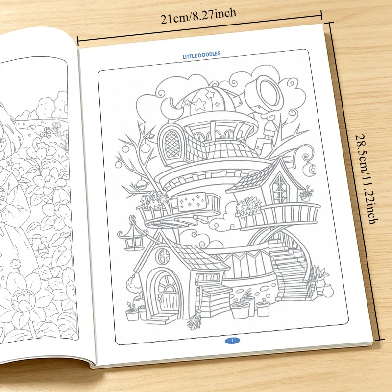 32 Pages Adult Little Doodles Trace & Sketch Book, Whimsical Mini Character Relaxing Mindful Coloring Notebook