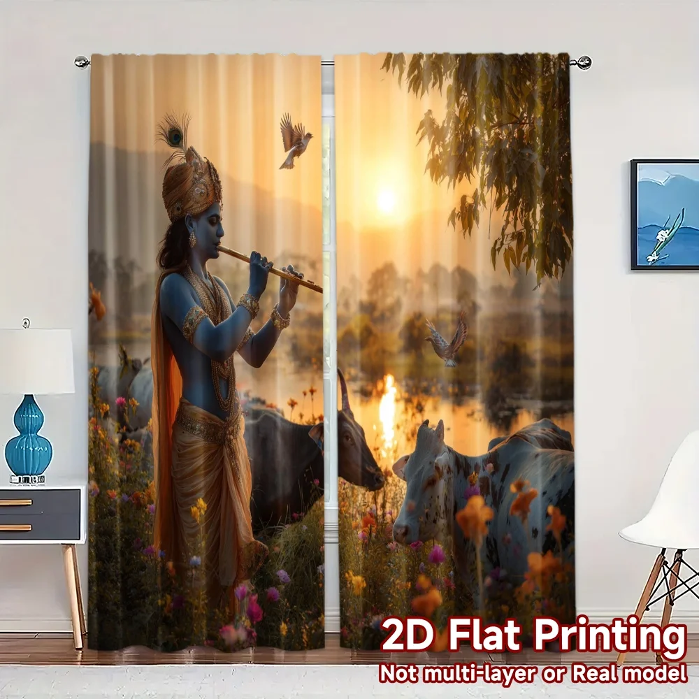 2pcs, 2D FLAT PRINTING Curtains (Without Rod) Sunlit Harmony Chic Chic Curtains Polyester Curtains Thermal Insulation, and Room