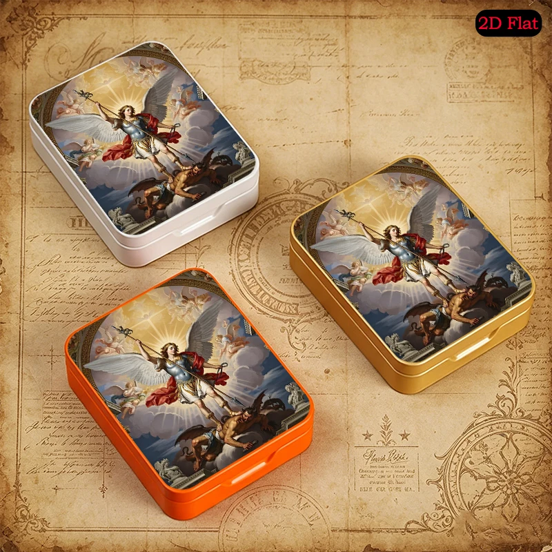 Angel Warrior Theme Pocket Storage Flip Top Tin Box, UV Printed Portable Personalized Photo Tinplate Box, Durable Metal Tin Box