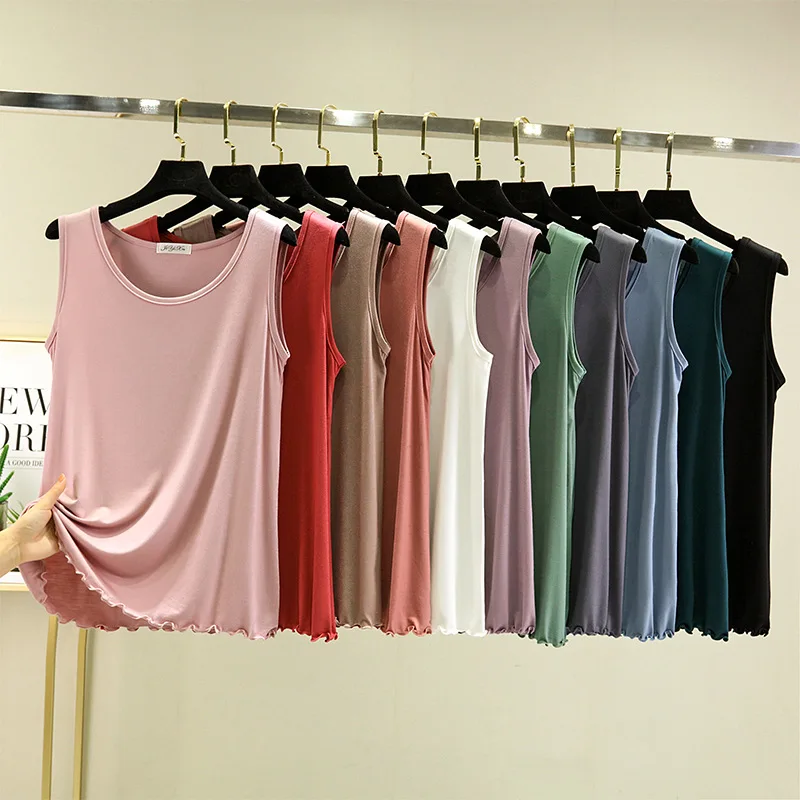 

Modal Vest Woman Clothes Summer Women's Sleeveless Shirt Loose Sleepwear T-shirt Slim Bottoming Shirt Solid Colour Top