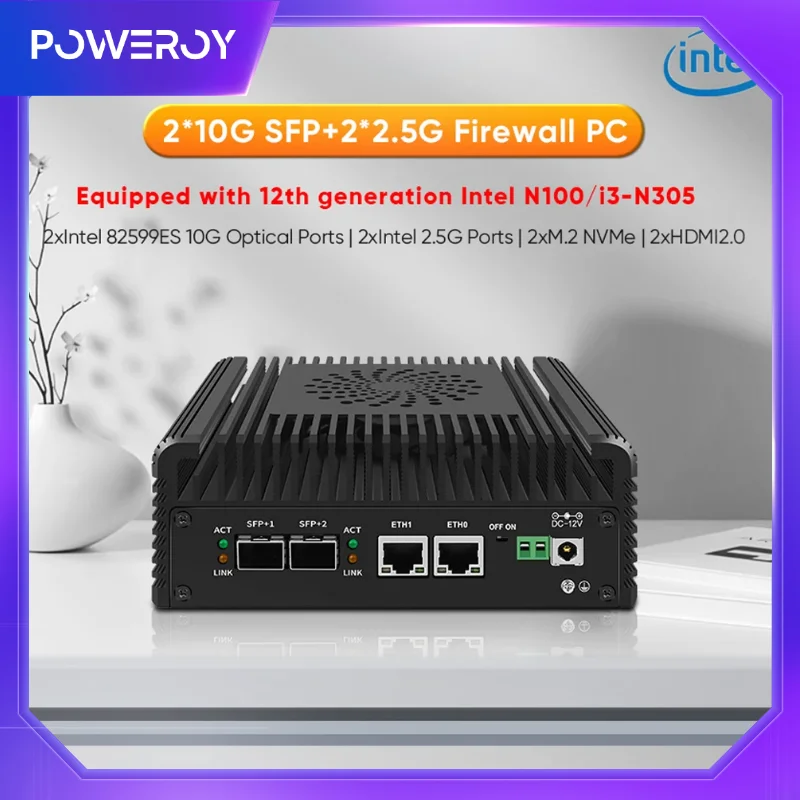 Nowy 12-genowy Firewall Mini PC 2x10G SFP + 2xi226-V 2.5G Intel i3 N305 N100 Soft Router 2xnvme 2xHD DDR5 MiniPC NAS serwer Proxmox