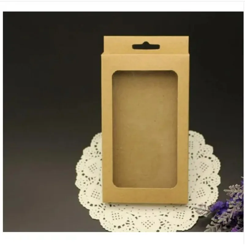 4 sizes Black/white kraft phone case packaging box kraft paper box cell phone mobile phone case box with hanging hole